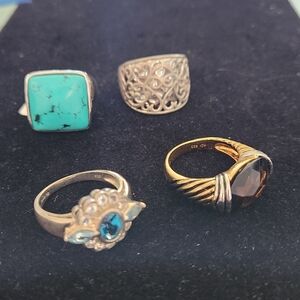 Wow! These 4 Rings Are All 925 Silver And All Size 10. 4 For The Price Of 1!